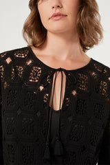 AFELIO CROCHET-KNIT AND JERSEY MINI DRESS