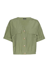 KHAKI SHORT SLEEVES COTTON MIX BLOUSE