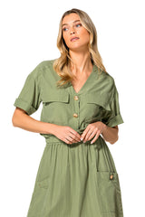 KHAKI SHORT SLEEVES COTTON MIX BLOUSE