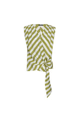 KHAKI STRIPED CROSS-OVER TOP