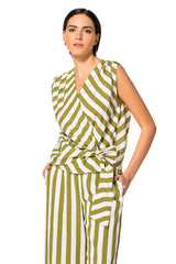 KHAKI STRIPED CROSS-OVER TOP