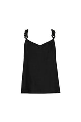 BLACK RAFIA STRAP LINEN TOP