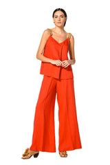 CHERRY RAFIA STRAP LINEN TOP