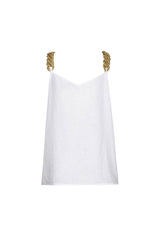 WHITE RAFIA STRAP LINEN TOP