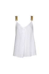 WHITE RAFIA STRAP LINEN TOP