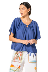 DEEP BLUE RING V-NECK TOP