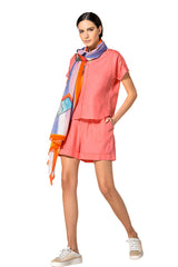 PEACH V-NECK LINEN BLOUSE