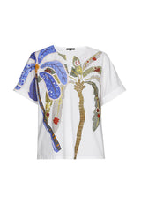 PRINTED SHORT SLEEVES COTTON BLOUSE