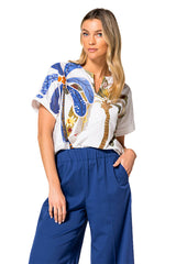 PRINTED SHORT SLEEVES COTTON BLOUSE