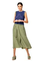 KHAKI COTTON MIX ELASTIC SKIRT