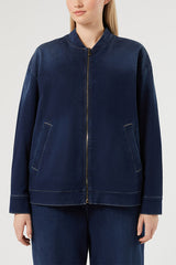 RUGIADA NAVY COTTON-BLEND SWEAT BOMBER JACKET