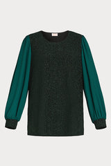 JENNI LAMÉ GREEN JERSEY GEORGETTE SWEATSHIRT