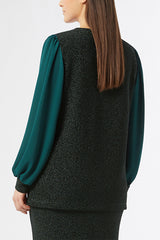 JENNI LAMÉ GREEN JERSEY GEORGETTE SWEATSHIRT