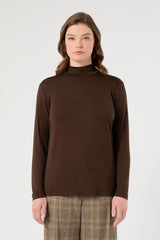 SALSA BROWN JERSEY MOCK-NECK T-SHIRT