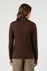 SALSA BROWN JERSEY MOCK-NECK T-SHIRT