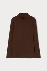 SALSA BROWN JERSEY MOCK-NECK T-SHIRT