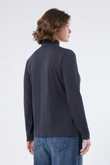 ABITURO BLUE STRETCH JERSEY POLO-NECK SWEATER