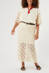 AGIO WHITE BRODERIE ANGLAISE BELL SLEEVES T-SHIRT