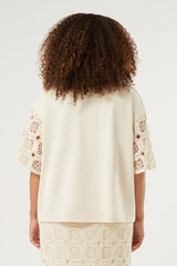 AGIO WHITE BRODERIE ANGLAISE BELL SLEEVES T-SHIRT