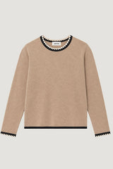 BEIGE ROUND NECK KNIT SWEATER