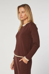 BROWN ROUND NECK KNIT SWEATER