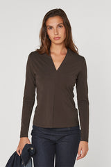 BROWN V NECK T SHIRT