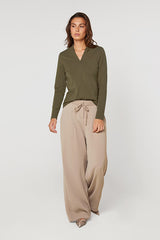 GREEN V NECK T SHIRT
