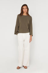 GREEN FLARED LONG SLEEVE T SHIRT
