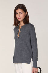 GREY TUNISIAN COLLAR MERINO WOOL SWEATER