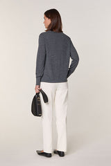 GREY TUNISIAN COLLAR MERINO WOOL SWEATER