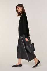 BLACK TUNISIAN COLLAR MERINO WOOL SWEATER