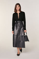 BLACK TUNISIAN COLLAR MERINO WOOL SWEATER