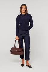 NAVY BLUE LONG SLEEVE PEPLUM SWEATER