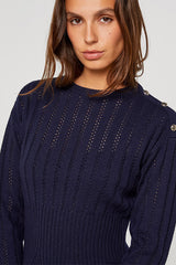 NAVY BLUE LONG SLEEVE PEPLUM SWEATER