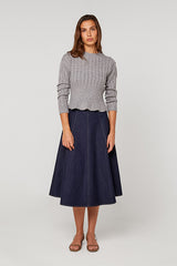 GREY LONG SLEEVE PEPLUM SWEATER