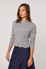 GREY LONG SLEEVE PEPLUM SWEATER