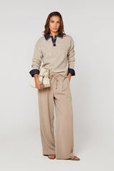 BEIGE TWO TONE POLO SWEATER