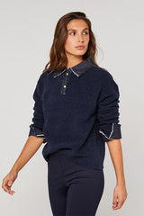 NAVY BLUE TWO TONE POLO SWEATER
