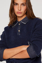 NAVY BLUE TWO TONE POLO SWEATER