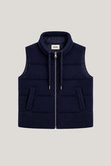 NAVY BLUE SLEEVELESS CASHMERE PUFFER JACKET