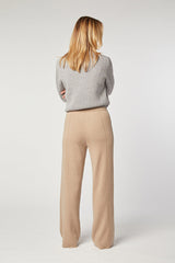BEIGE WIDE LEG KNIT TROUSERS