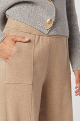 BEIGE WIDE LEG KNIT TROUSERS