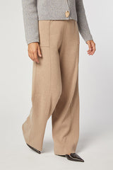BEIGE WIDE LEG KNIT TROUSERS
