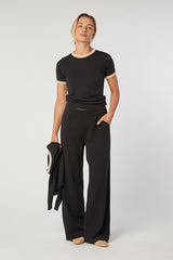 BLACK WIDE LEG KNIT TROUSERS