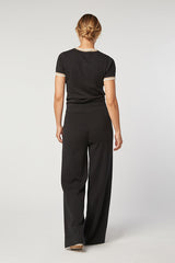 BLACK WIDE LEG KNIT TROUSERS
