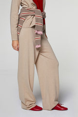BEIGE CASHMERE WIDE LEG TROUSERS