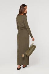 GREEN DRAPED MAXI DRESS