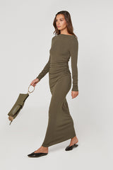 GREEN DRAPED MAXI DRESS