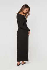 BLACK DRAPED MAXI DRESS