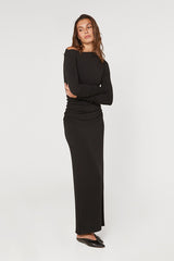 BLACK DRAPED MAXI DRESS